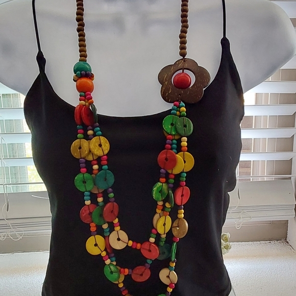 Multicolor Wooden Bead Necklace - Picture 4 of 4
